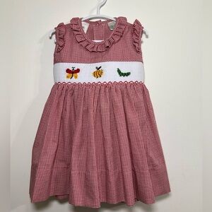 Mother Goose Red Gingham Smocked Girls Dress